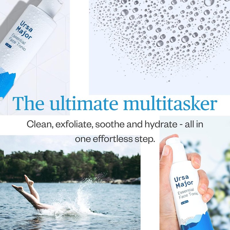 Ursa Major Essential Face Tonic - 4-in-1 Natural Toner for Cleansing, Exfoliating, Soothing & Hydrating | 8 Ounces