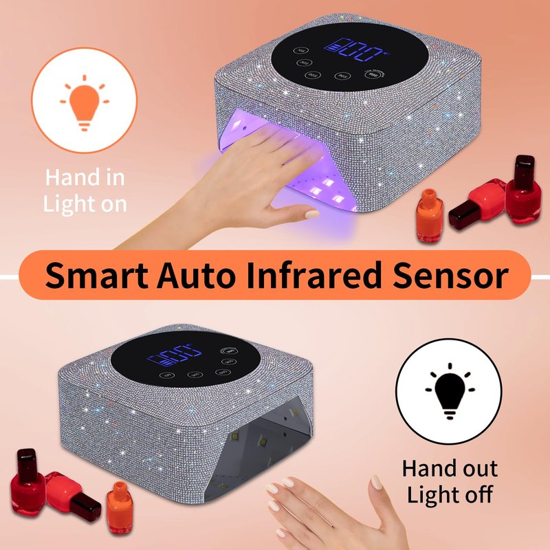 Kikugu Cordless UV LED Nail Lamp,72W Rechargeable UV Light for Gel Nails with 5 Timer Setting Quick Dry Curing Lamp with Display Auto Sensor for Salon & Home(Pearl Pink Diamond)
