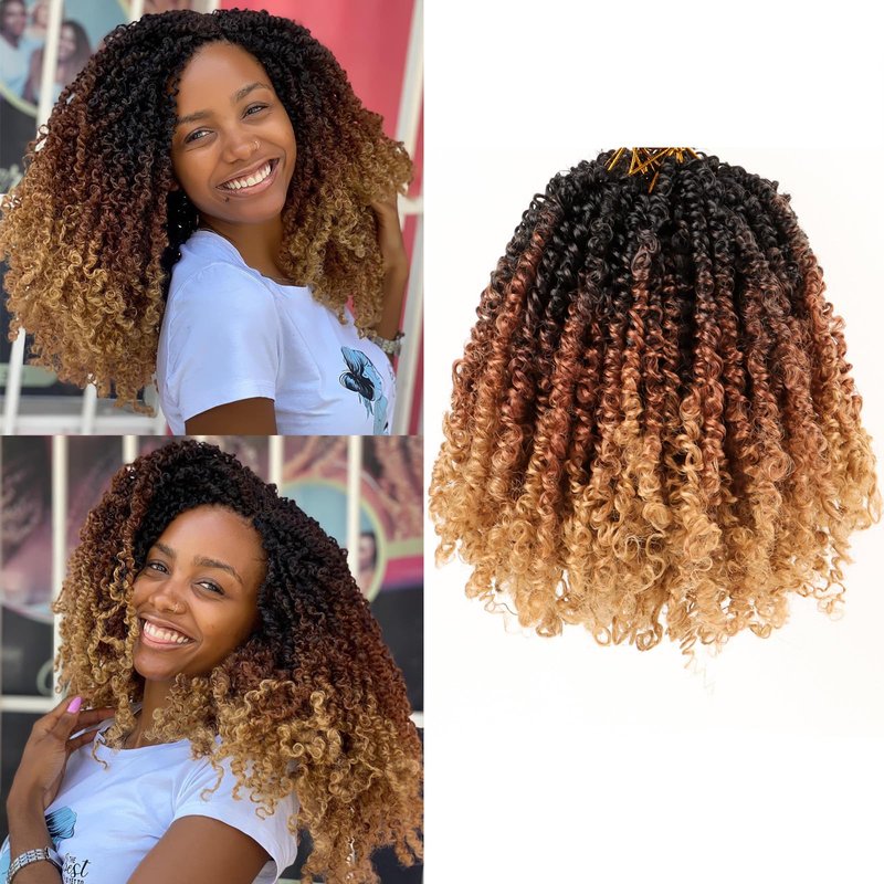 IIFLYDSFA Pre Looped Yanky Twist Crochet Hair 16 Inch 8 Packs 1B/30/27# Black/Brown/Blonde Ombre Fluffy Spring Mini Twist Passion Twist Bohemian Synthetic Crochet Braiding Hair