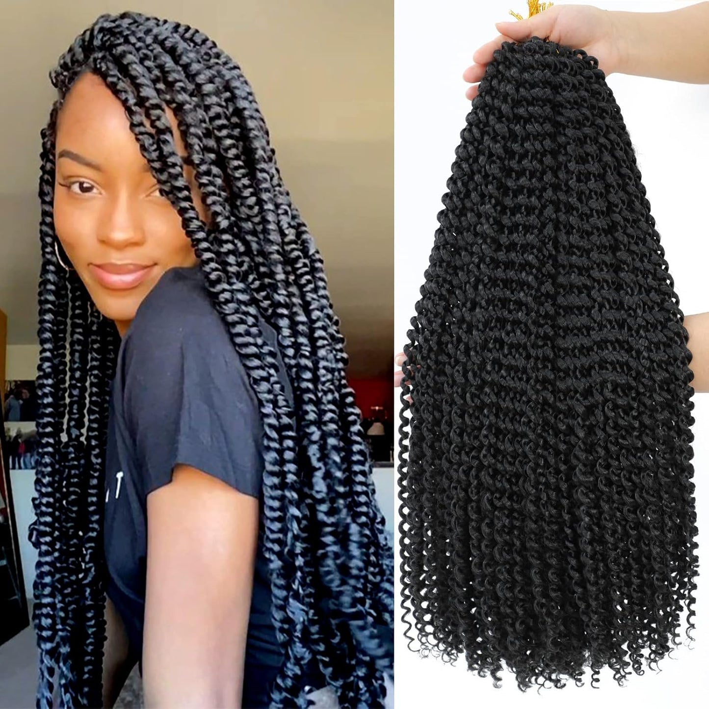 Passion Twist Hair - Water Wave Braiding Extensions for Butterfly Style Crochet Braids | 24 Inch, #1B (7 Packs)