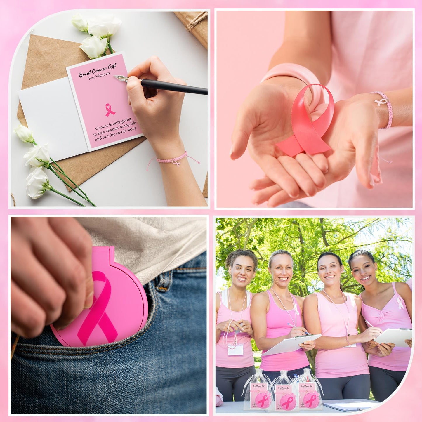 Geetery 72 Pcs Breast Cancer Awareness Gifts Set for Women Compact Folding Mirrors, Pink Ribbon Bracelets, Organza Bags for Breast Cancer Charity Event Survivor Campaign Party Accessories(Pink)