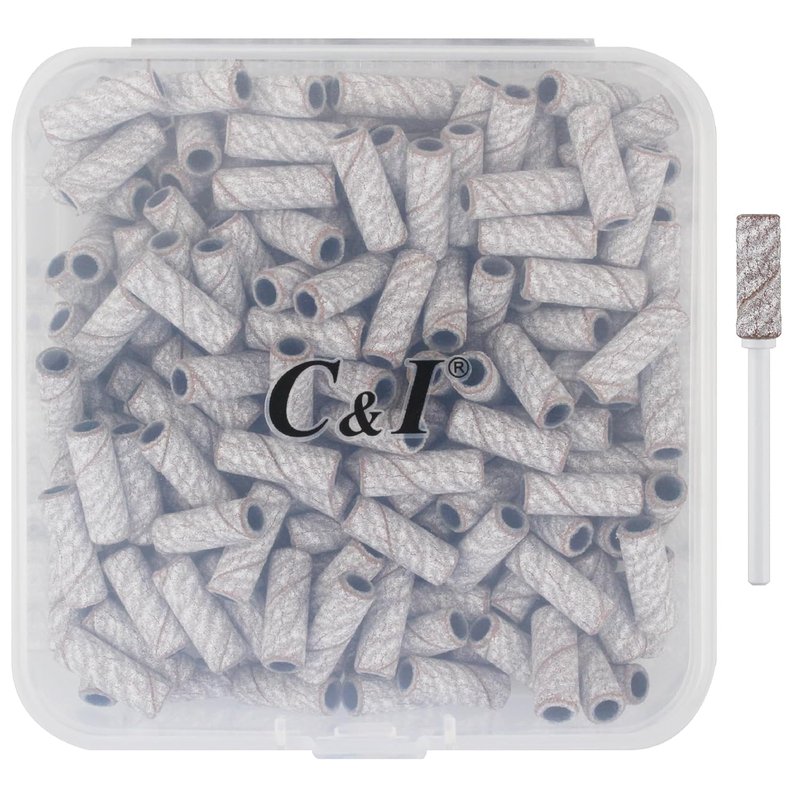 Nail Drill Bit Set - 200 Pcs Small Sanding Bands & Slim Mandrel | 240 Extra Fine White for Acrylic & Gel Nail Care