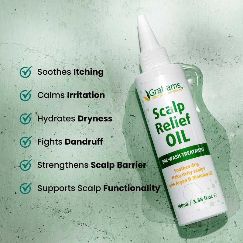 Grahams Natural Scalp Relief Oil - For Dry, Itchy & Flaky Scalp Psoriasis, Seborrheic Dermatitis & Dandruff Treatment - Hydrating, Moisturising & Exfoliating Scalp Oil (1 x 3.38 fl oz)