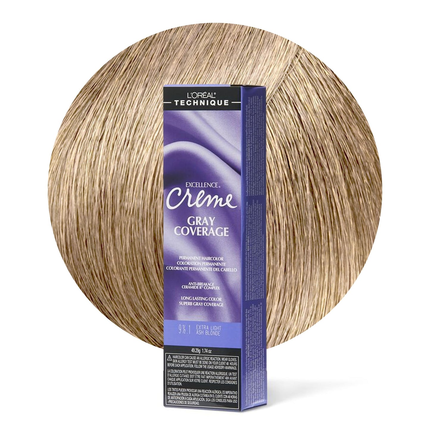 L'Oréal Technique Excellence Crème Permanent Hair Color - Long-Lasting Hair Dye, Rich Formula With No-Drip Application, Superb Gray Coverage, Extra Ash Blond