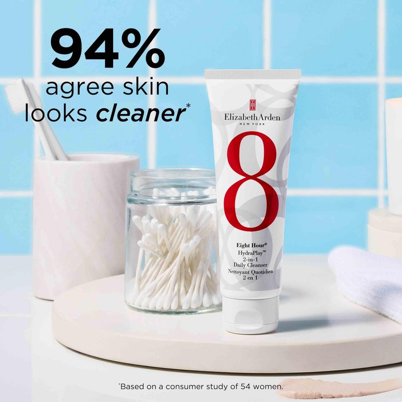 Elizabeth Arden Eight Hour HydraPlay 2-in-1 Daily Gentle Cleanser and Pore Minimizer Mask, Hydrating Face Wash with Kaolin Clay & Glycerin, Non-Comedogenic, Vegan, For All Skin Types, 4.2 oz.