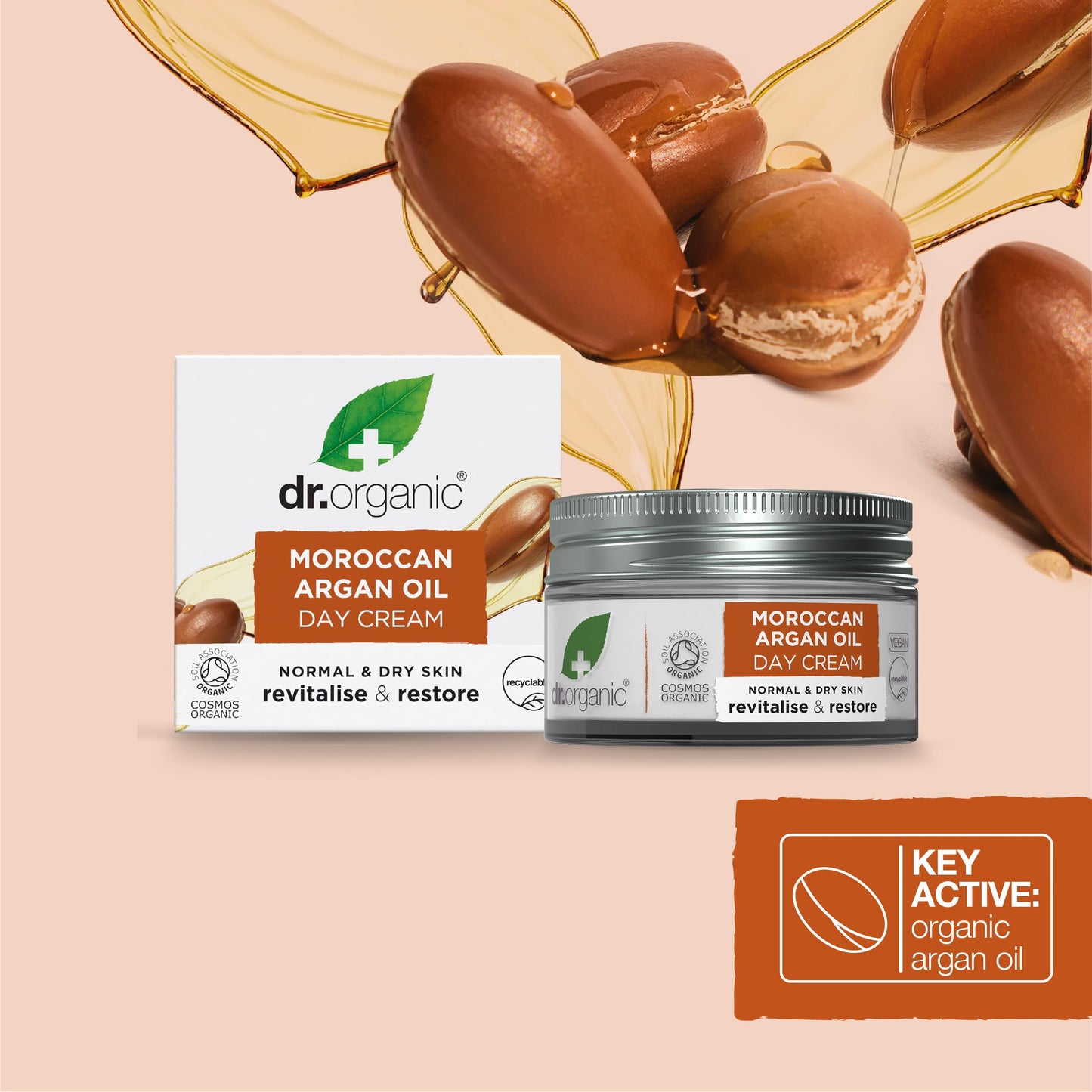 Dr. Organic Moroccan Argan Oil Day Cream | Nourishing Day Therapy Cream, For Normal to Dry Skin, Revitalizing, Vegan, Certified Organic, Curelty-Free, Paraben & SLS-Free, 50 mL / 1.7 fl oz