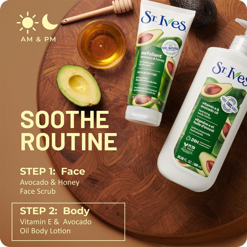 St. Ives Hand & Body Lotion, Hydrating Vitamin E & Avocado Oil 4-Pack – 24H Moisturizer for Dry Skin, 20.28 Oz Ea