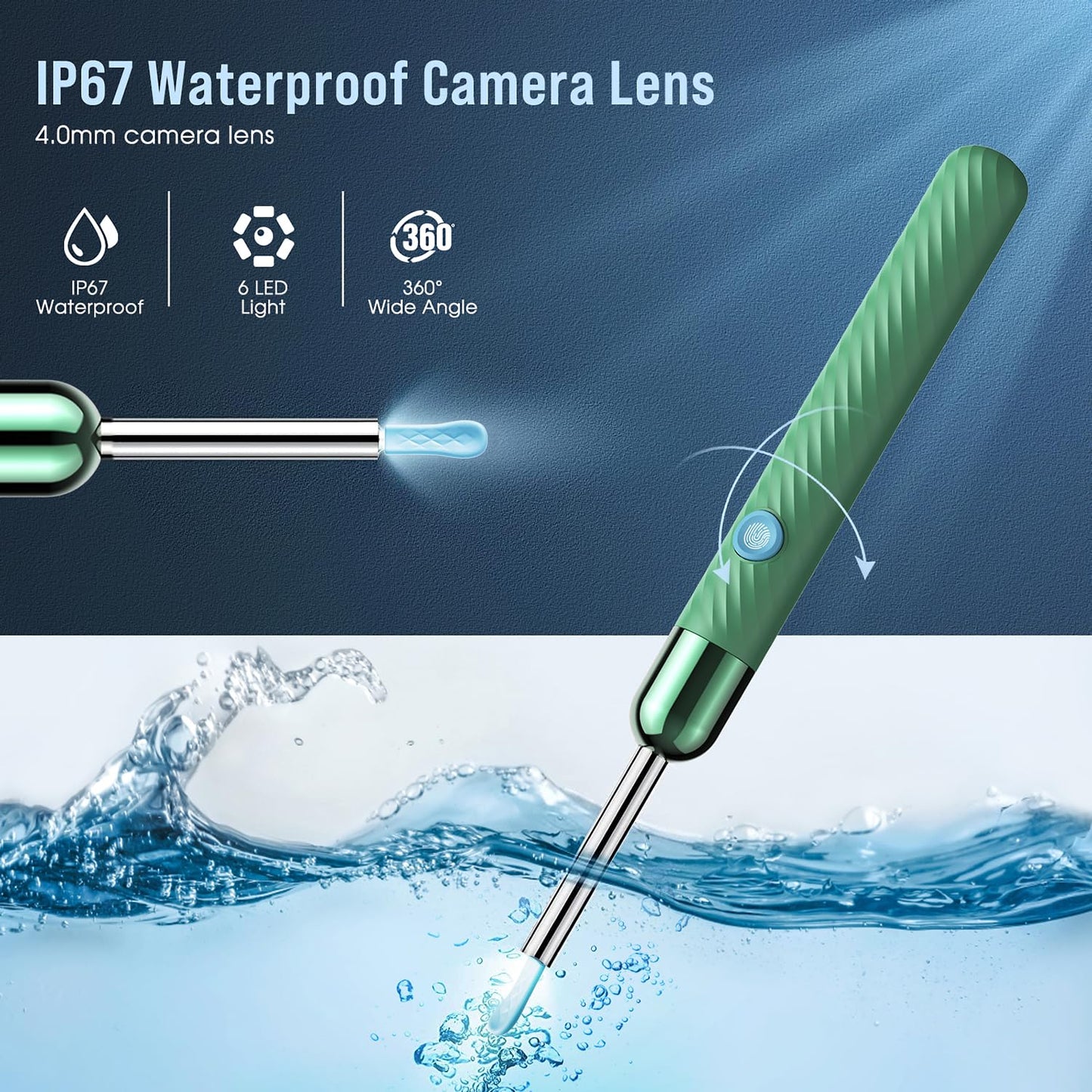 LEIPUT Ear Wax Removal - Earwax Remover Tool with 8 Pcs Ear Set - Ear Canal Cleaner with 1080P Camera - Ear Cleaning Kit with 6 Ear Spoon - Ear Camera for iOS & Android (Green)