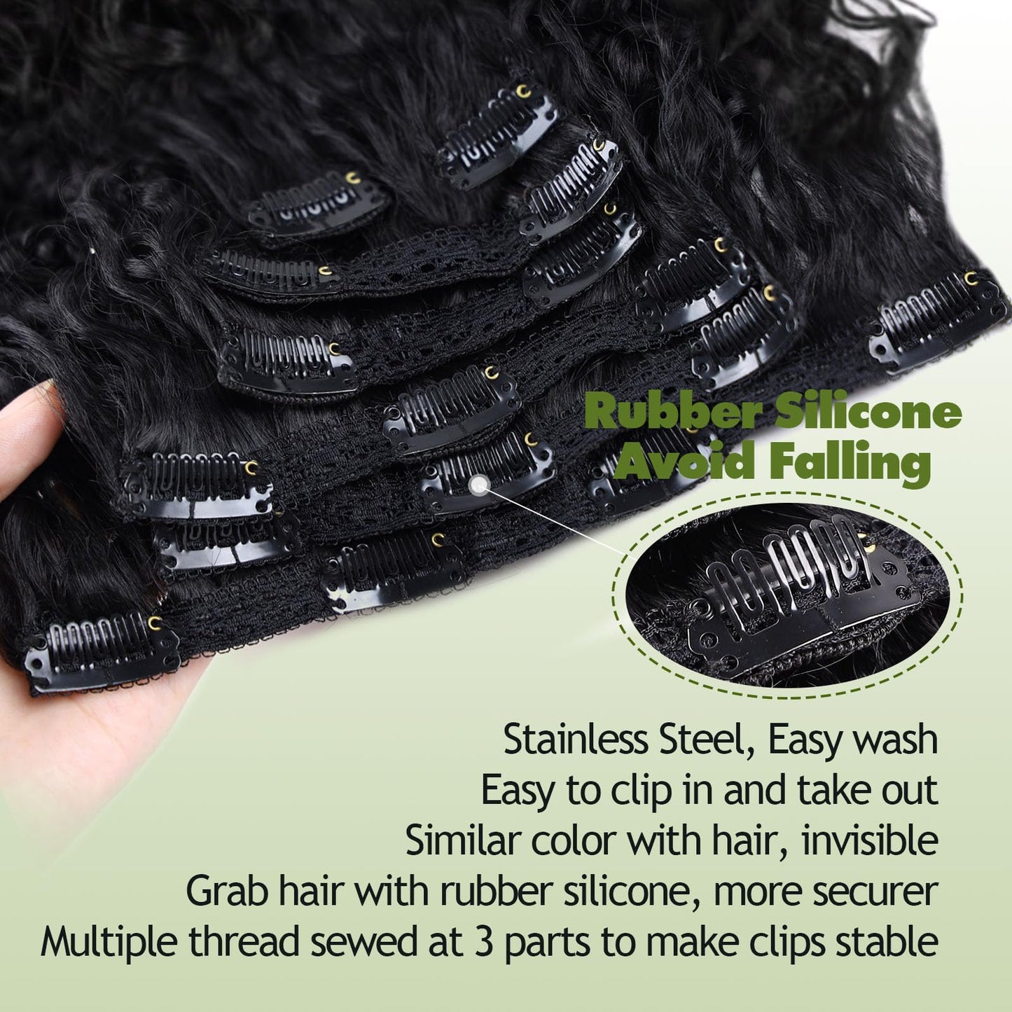 LACE PLUS Clip In Hair Extensions - 140G 7Pcs Synthetic hair Natural Black Clip in Jerry Curly Hair Extensions for Black Women Jerry hair extension Hairpieces (1B# 24 Inch)(Pack of 7)