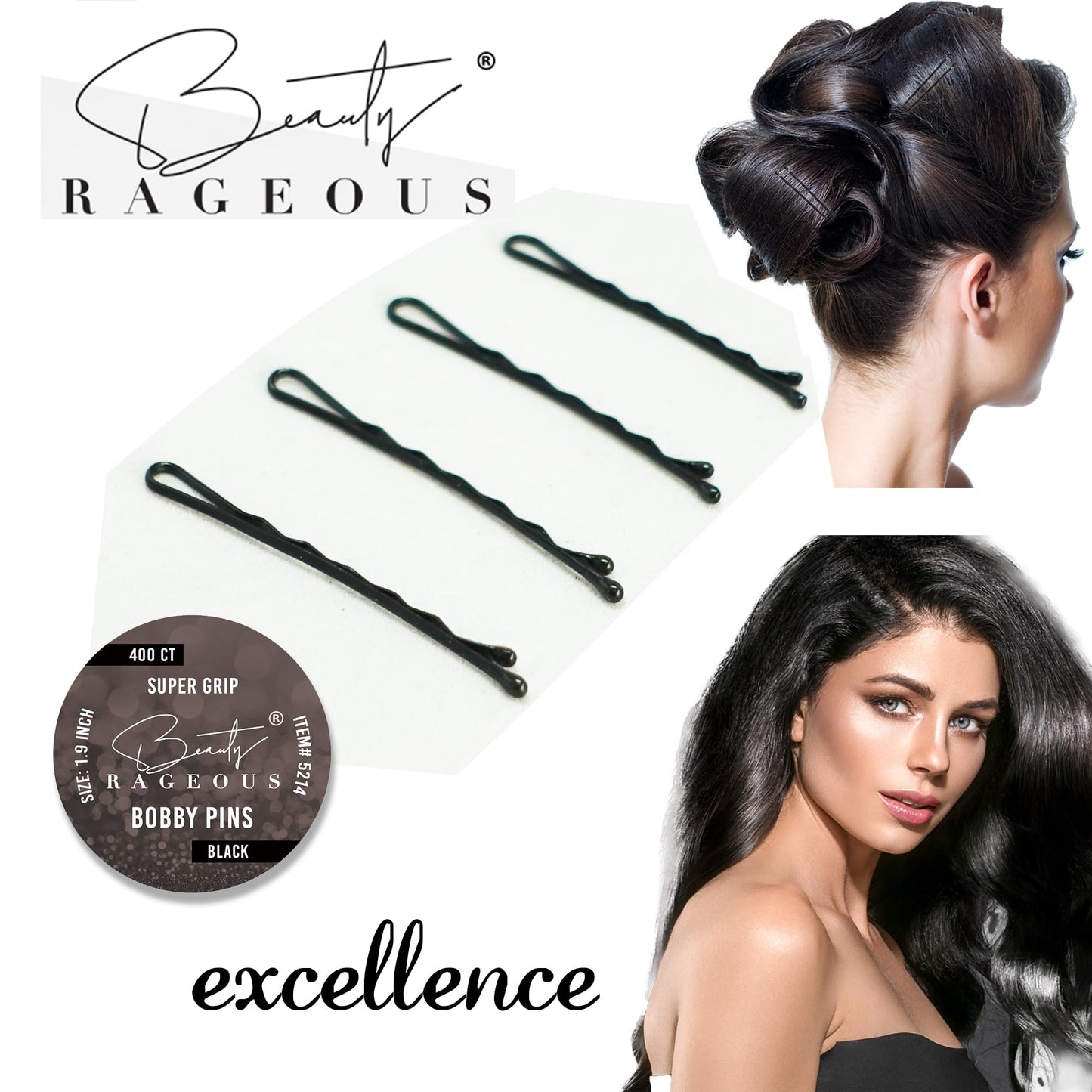 Super Grip Bobby Pins - Women's 1.9 Inch - Easy, Secure, All Hair Types - Handy Reusable Tin (Black - 800 Ct Approx)