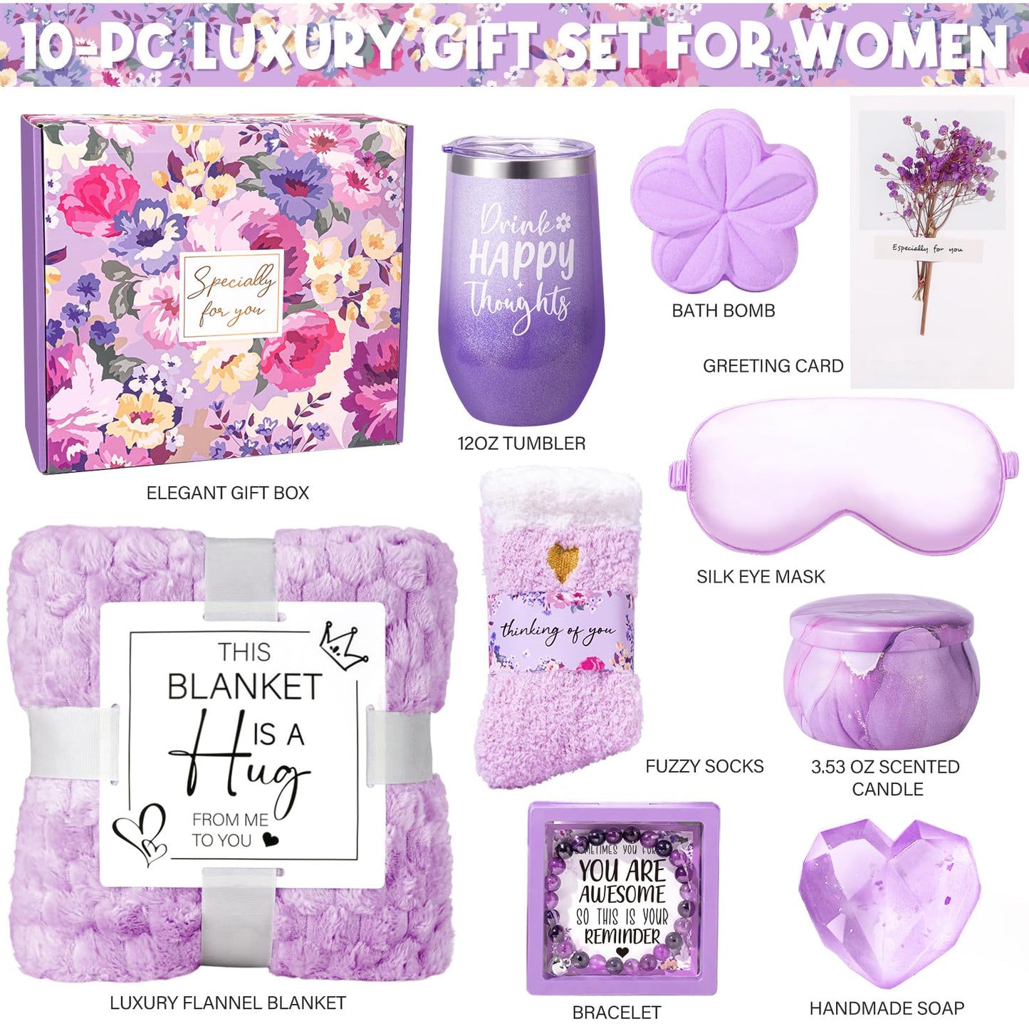 Mothers Day Gift for Mom Her BFF Sister Wife Girlfriend, Gift Baskets for Women, Unique Birthday Gifts for Women Best Friend, Self Care Gift Get Well Soon Basket, Lavender Relaxing Care Package