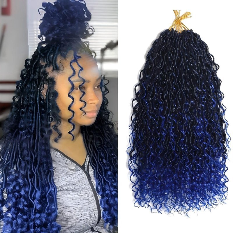 Goddess Locs Crochet Hair 1B/Blue Boho Faux Locs Crochet with Curly Ends 8 Packs Long Bohemian Crochet Hair for Black Women Synthetic Hair Extentions (1B/Blue,24 Inch)