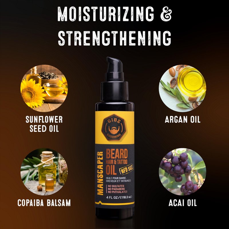 GIBS Grooming - Voodoo Prince Beard, Hair & Tattoo Oil (4 fl oz) - Softens, Strengthens, Protects - Skin Moisturizer - Vitamin C - UV Shield - BFD Size - Beard Oil, Hair Care, Skin Care - Made in USA