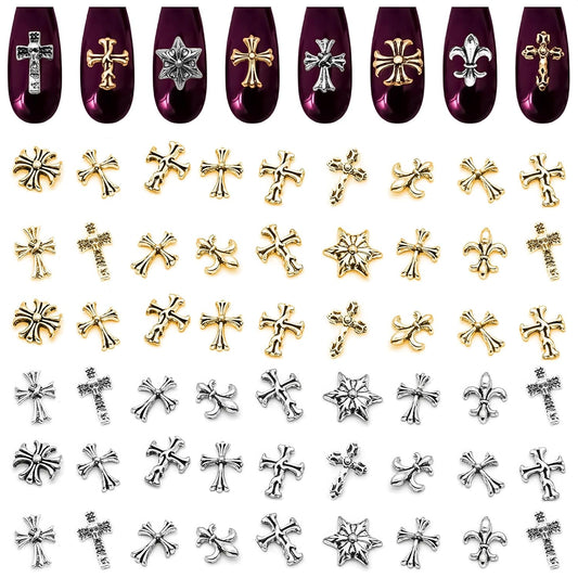 100 Pcs Silver Cross Nail Charms and Gems – 3D Acrylic Cross Charms for Nails for DIY & Professional Manicure – Easy-to-Apply & Durable Nail Decorations, Versatile for Y2K & Nail Studs