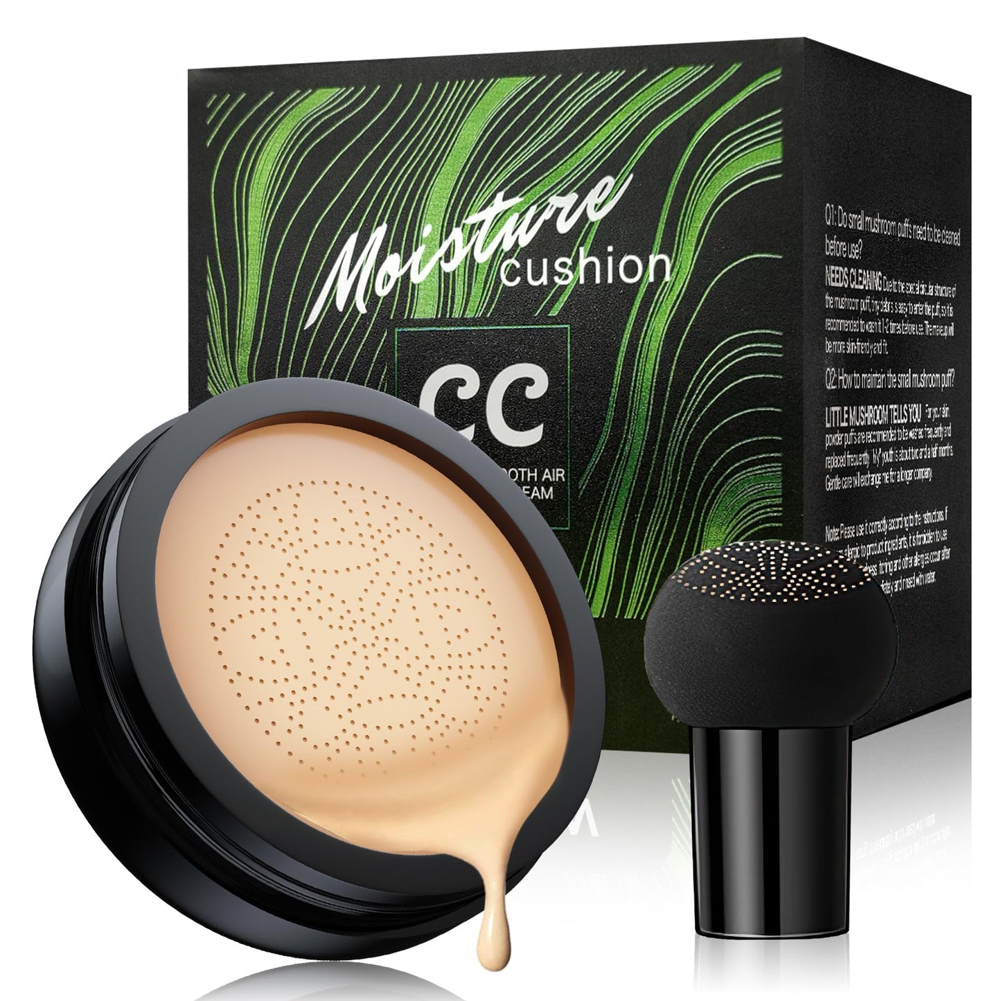 Ursoulney Mushroom Head Air Cushion CC Cream - tattoo cover up makeup is as soft as the skin, sponge head becomes bigger and softer (Natural)