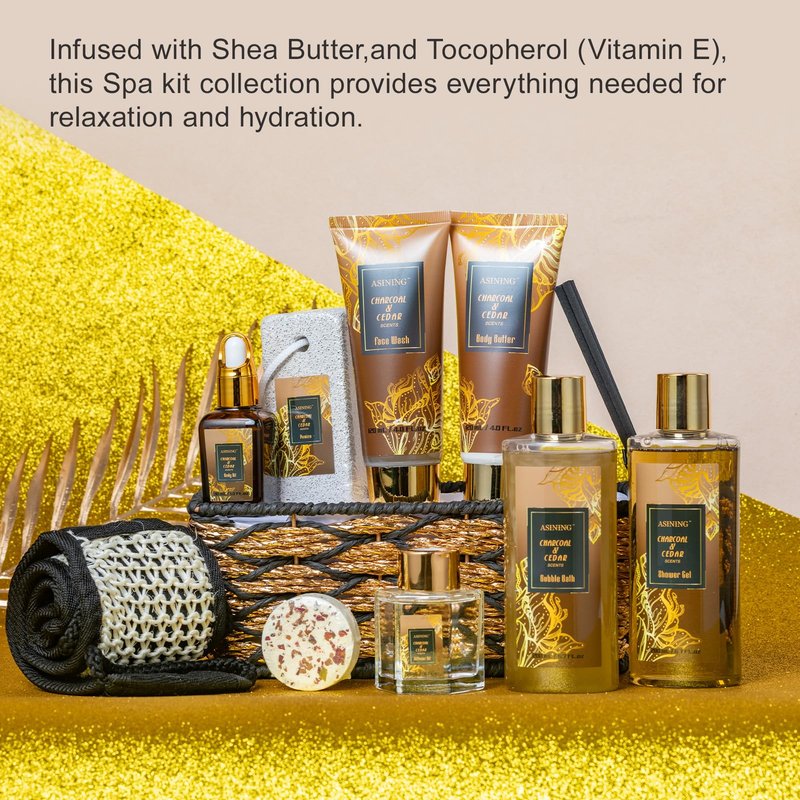 Spa Set for Women & Mens Gift, Relaxing Gifts for Men, Father's Day Gifts for Men Dad with 14PCS Charcoal & Cedar Scents Spa, Includes Bubble Bath, Shower Gel, Body Butter, Spa Kit for Mans Gift Set
