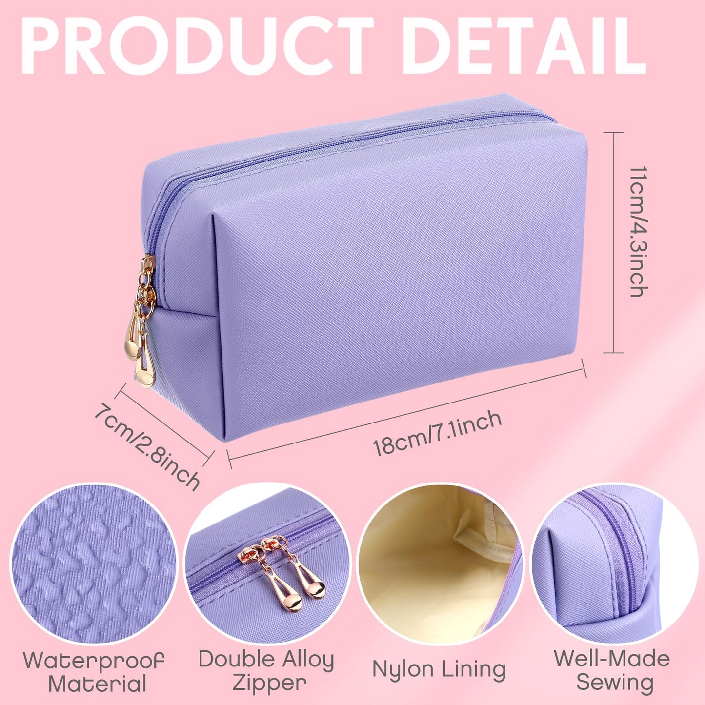 Kigeli Aesthetic Makeup Bags PU Leather Cosmetic Pouches Waterproof Plain Toiletry Bags Makeup Pouches Bulk for Women Party Gift Travel Storage Organizer (Pink Purple,7.1 x 2.8 x 4.3 in)
