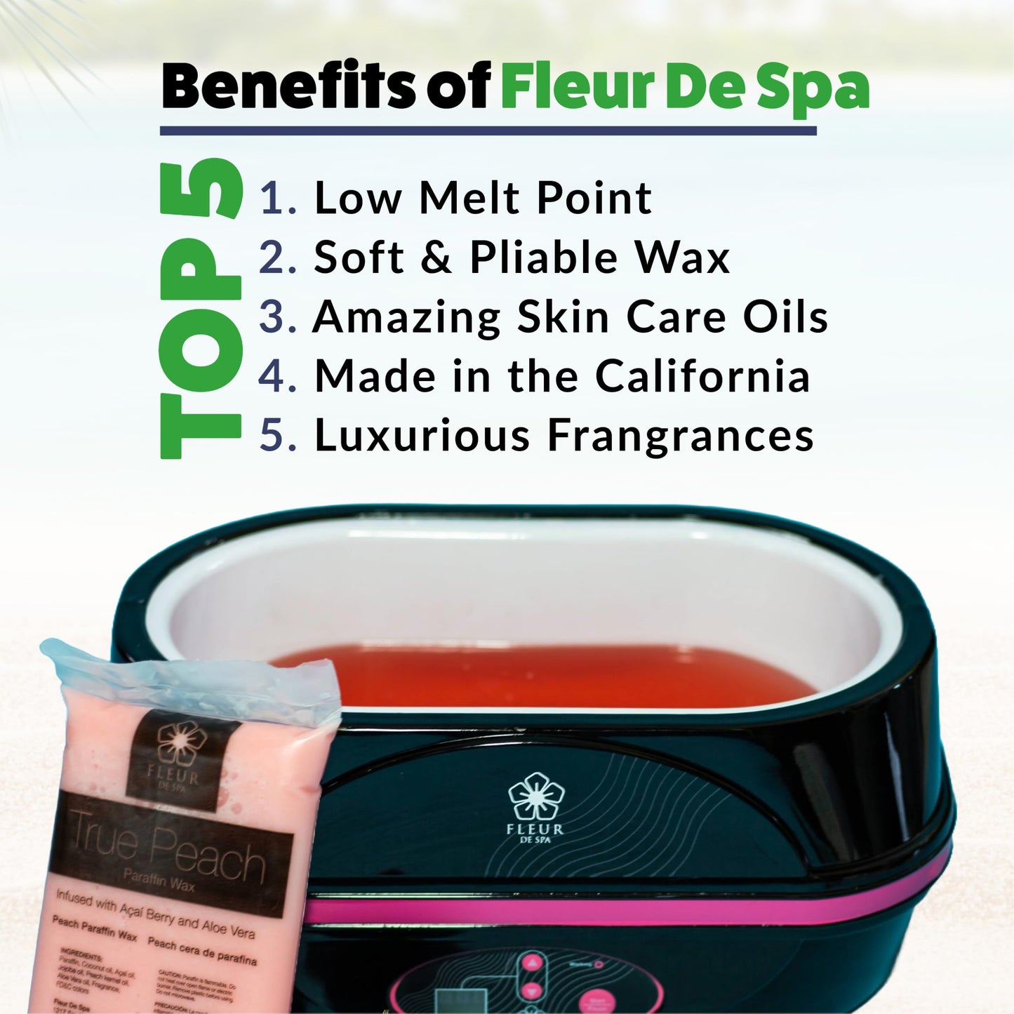 FLEUR DE SPA Paraffin Wax Refill 2lb bundle | Peach & Lavender | USA Made | At-Home Spa Experiene Hand & Foot Wax