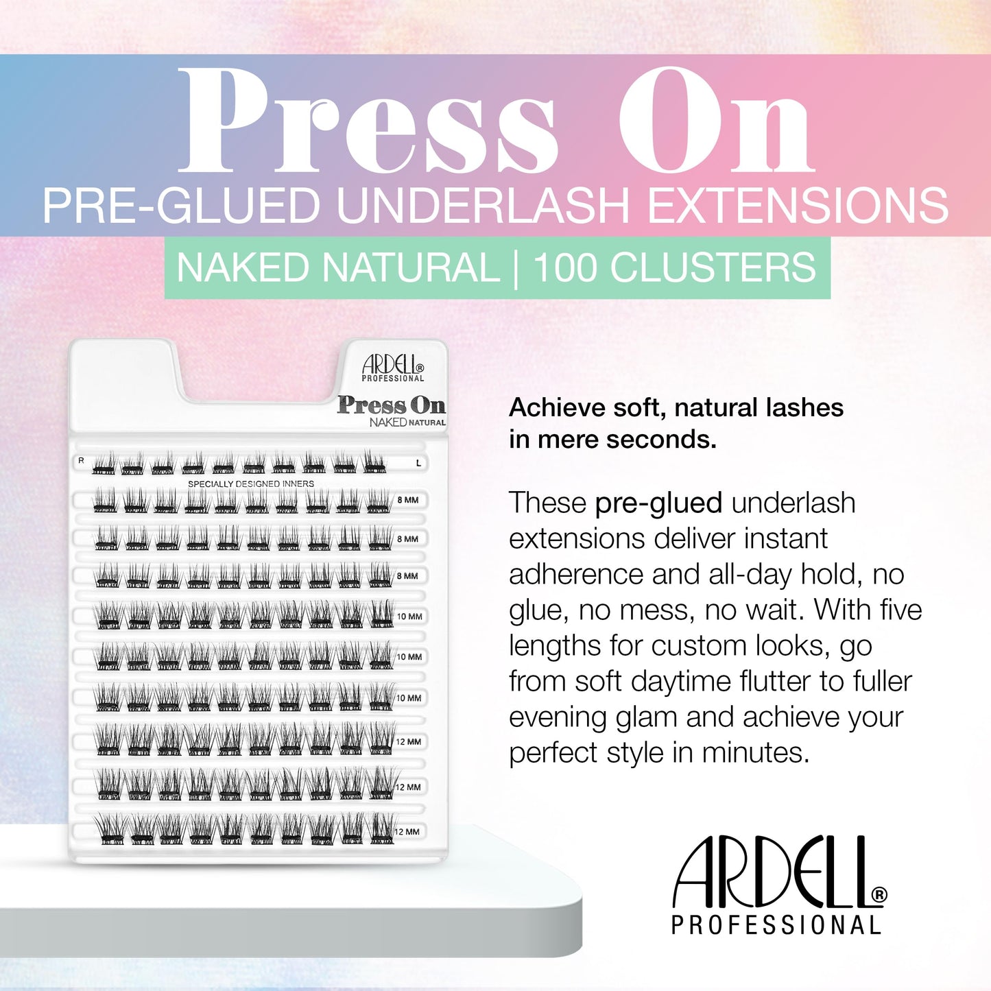 Ardell Press On Lashes Naked Natural – Pre-Glued Underlash Extensions, DIY Lash Clusters, No Glue Needed Cluster Eyelash Extensions, 100 ct