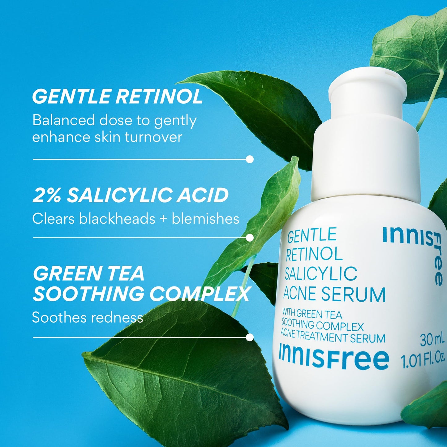 innisfree Gentle Retinol Salicylic Acne Serum | Korean Face Treatment with Niacinamide and Ceramides for Blemishes and Clear Skin