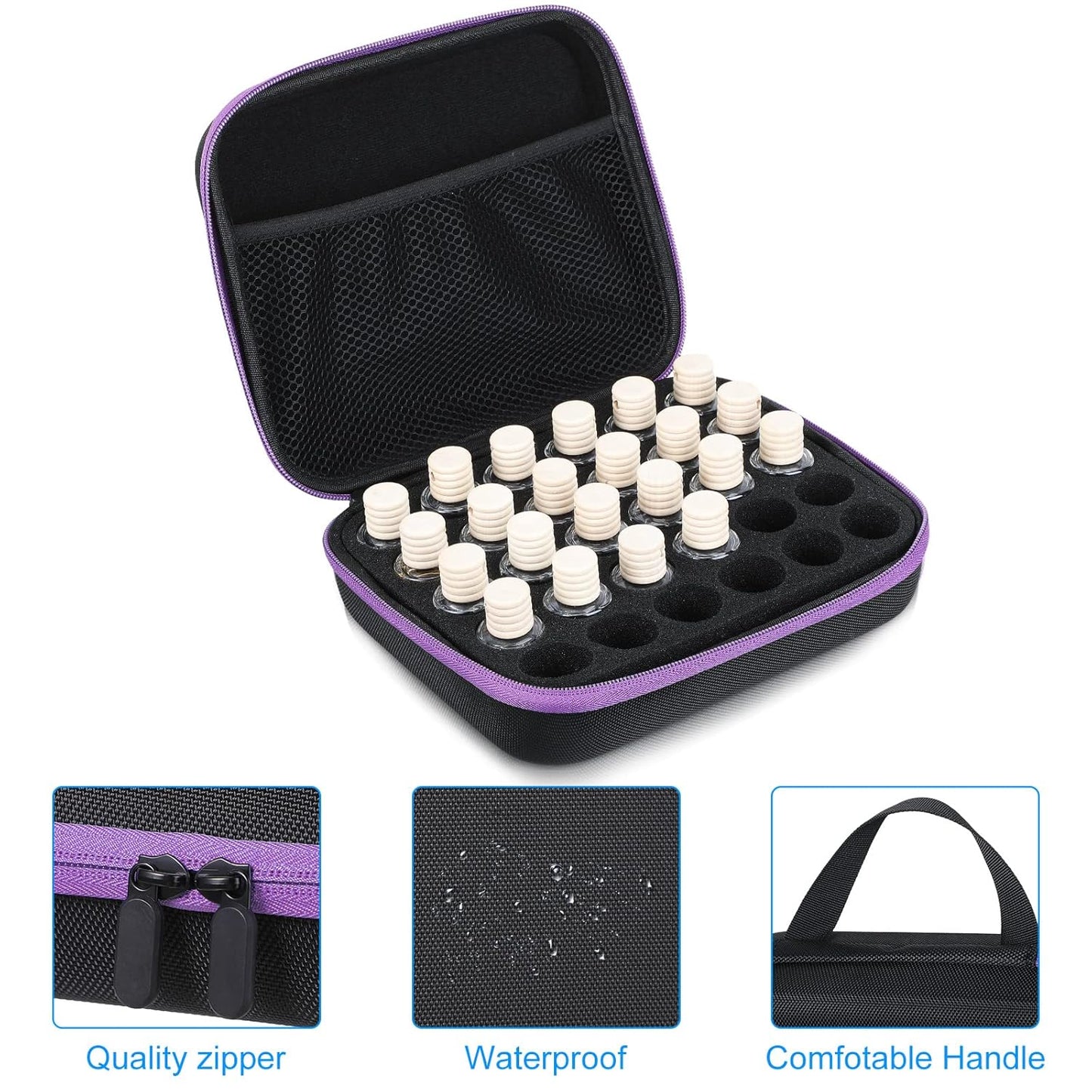 Essential Oils Storage Bag - 30 Bottle EVA Carrying Case with Foam Insert & Handle | Holds 5-15 ml