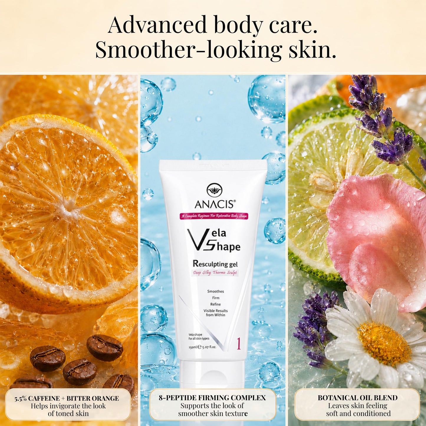 ANACIS Anti Cellulite Cream – Hot Body Firming Gel for Smoother Looking Skin, Improves Appearance of Uneven Texture & Elasticity, Warming Body Cream for Thighs & Stomach, 5.07 Oz
