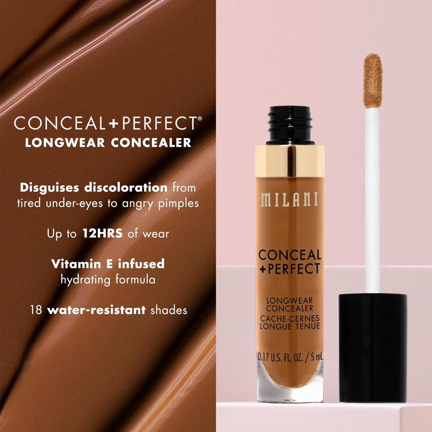 Milani Conceal + Perfect Longwear Concealer Full Coverage Infused with Hyaluronic Acid & Vitamin E, Cover Dark Circles, Blemishes & Skin Imperfections for Long-Lasting Wear - Ivory Rose