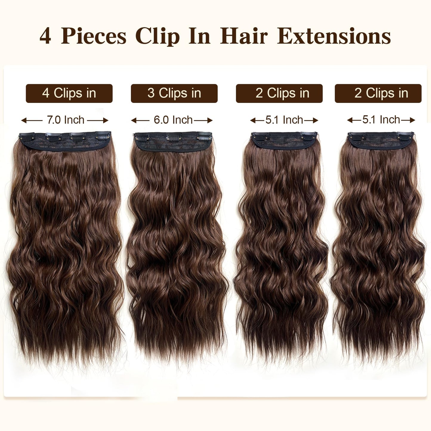 DOULKIKE Clip In Hair Extensions 22 Inch Wavy 4PCs Heat Resistant Synthetic Set (200g Thick) for Daily Use, Undetectable Volume Tangle Free #9 Color