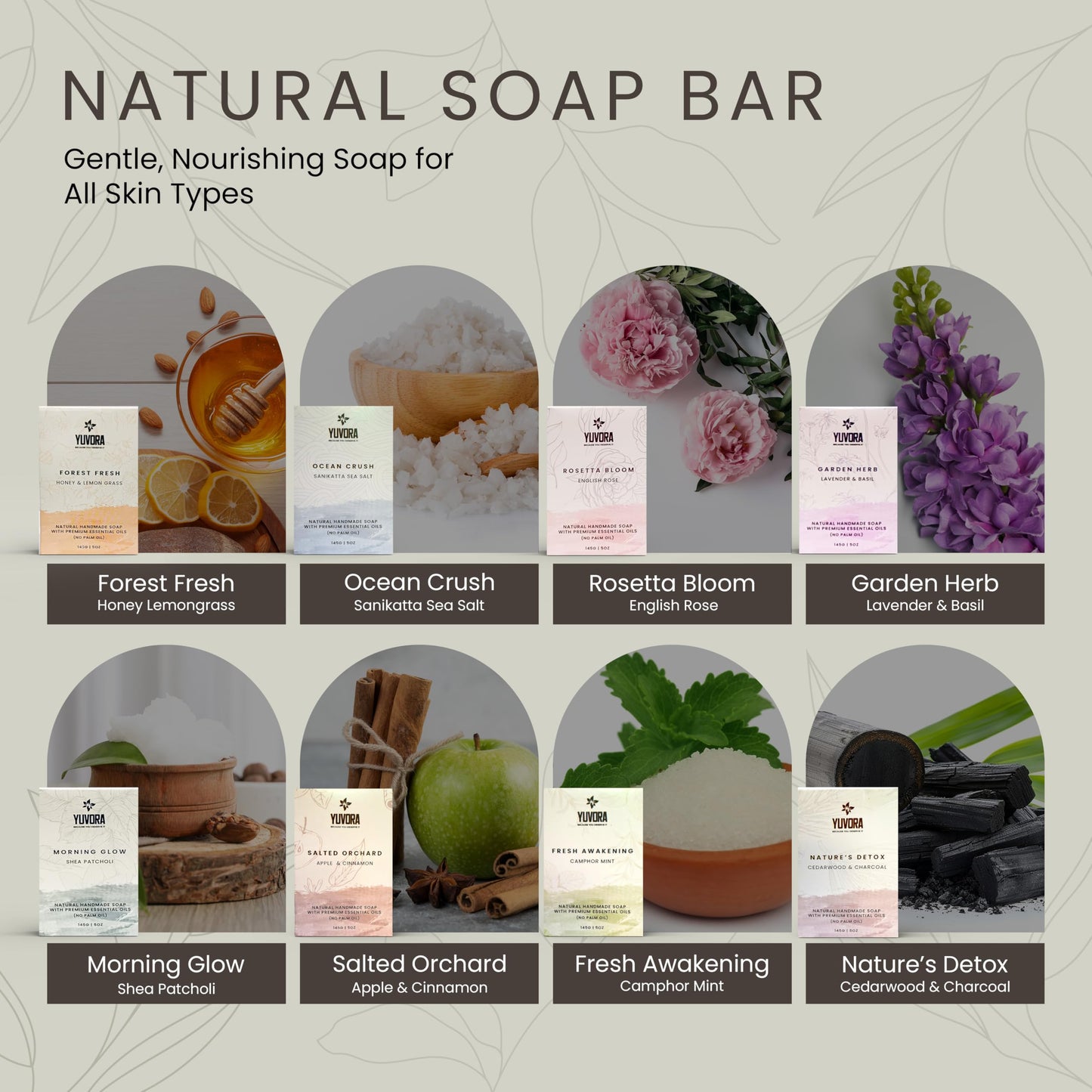 Yuvora Handmade Women’s Body Soaps 5 OZ Pack of 8 – Long-Lasting Natural Bar Soap – Luxurious Aromatherapy Scents – Moisturizing Herbal Skincare – Gift Set – The Pure Balance