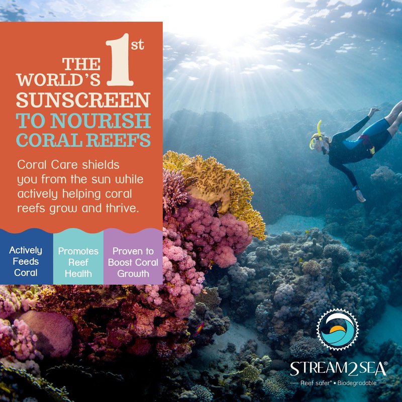 Stream2Sea Coral Care - Reef Safe Sunscreen SPF 30 Travel Size - First Reef-Approved Natural Mineral Sun block Boosts Coral Growth, Water resistant, Biodegradable, Eco-Friendly - 2 Pack