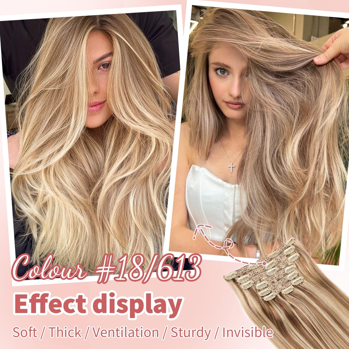 DIYOMO human hair clip in extensions Soft&Natural 120g 7pcs hair extensions real human hair clip insHair Straight&Invisible (14Inch, 18/613)