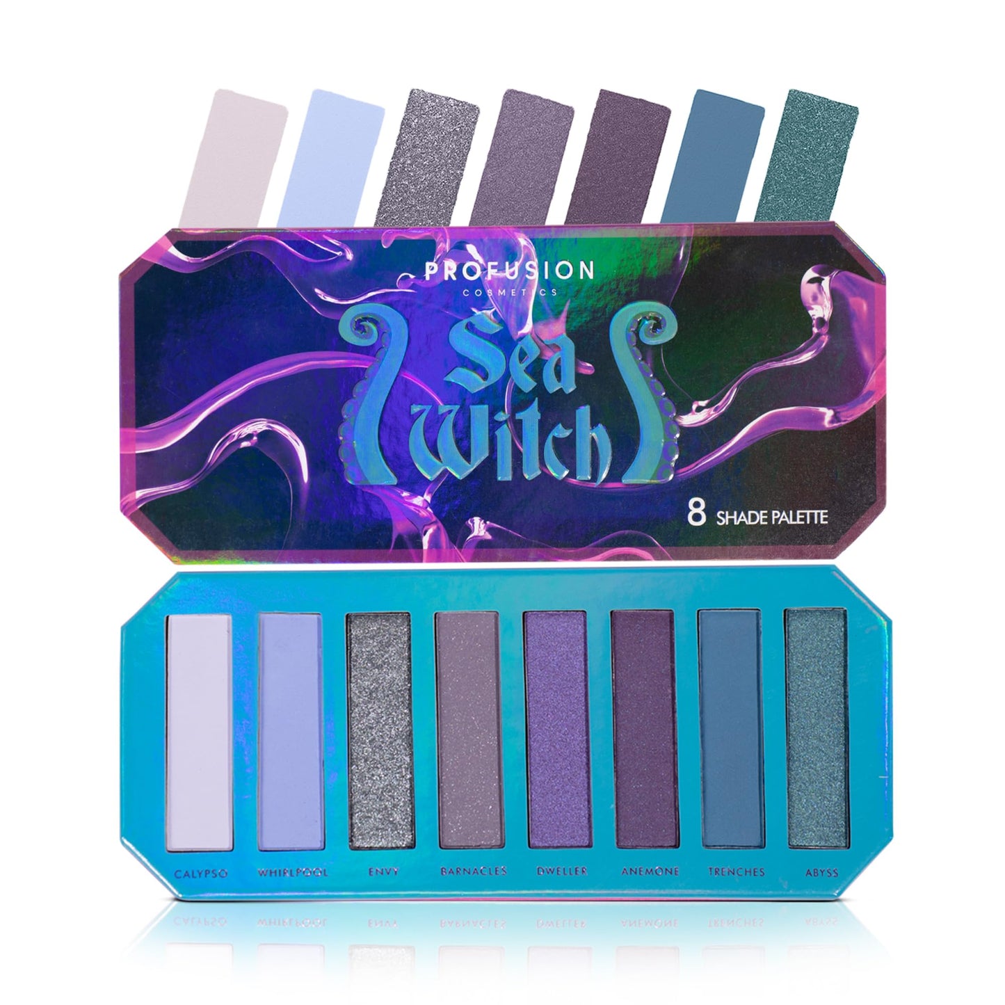 Profusion Cosmetics Sea Witch 8 Shade Eyeshadow Palette With Mirror, Ultra Pigmented Matte & Shimmer Finishes, Long-Lasting Blendable Formula, Travel Friendly, Vegan & Cruelty-free