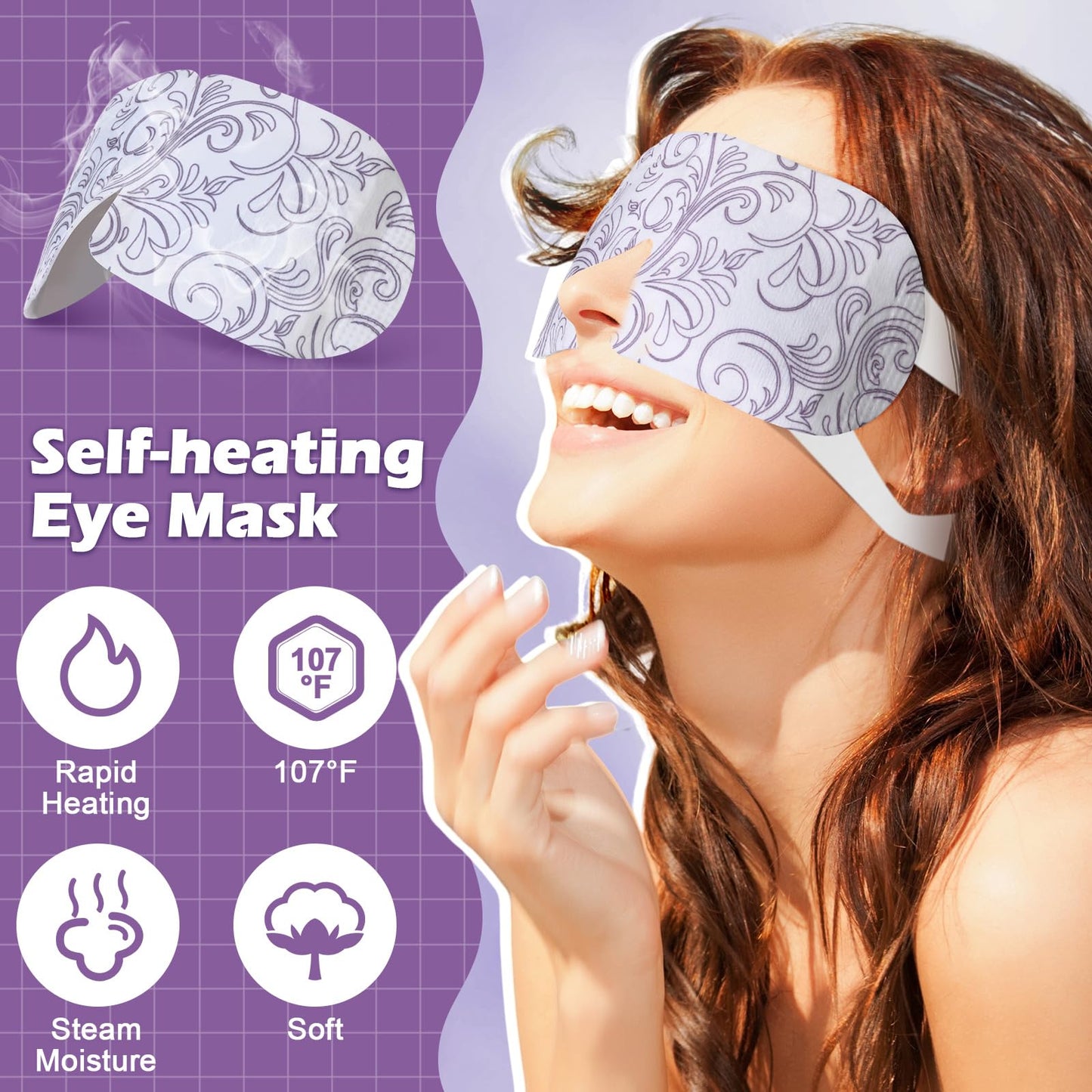 Silicherry 50 Packs Steam Eye Mask Heated Eye Mask for Dry Eyes Disposable Self Heating Warm Compress for Puffy Eyes Spa Warm Sleep Self for Home Office Fatigue Relaxation Gifts(Lavender Scent)