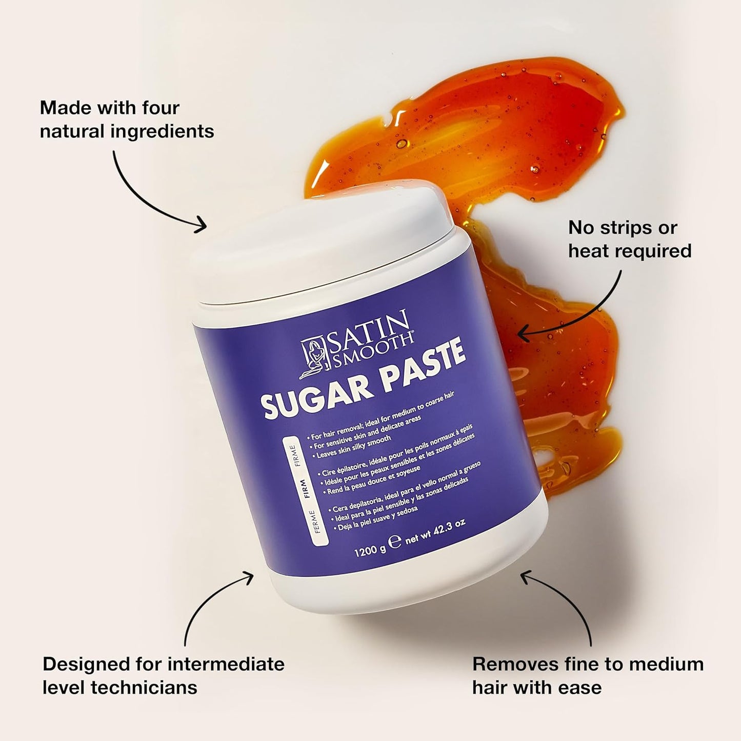 Satin Smooth Sugar Paste - Natural Hair Removal for Sensitive Skin | 42.3 oz, Ideal for Bikini & Delicate Areas
