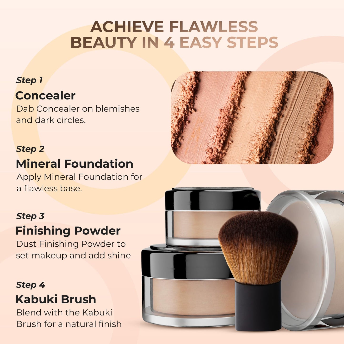 4-Pc FULL SIZE KIT – Matte Loose Mineral Foundation, Concealer & Finishing Powder + Kabuki Brush Lightweight, SPF 30
