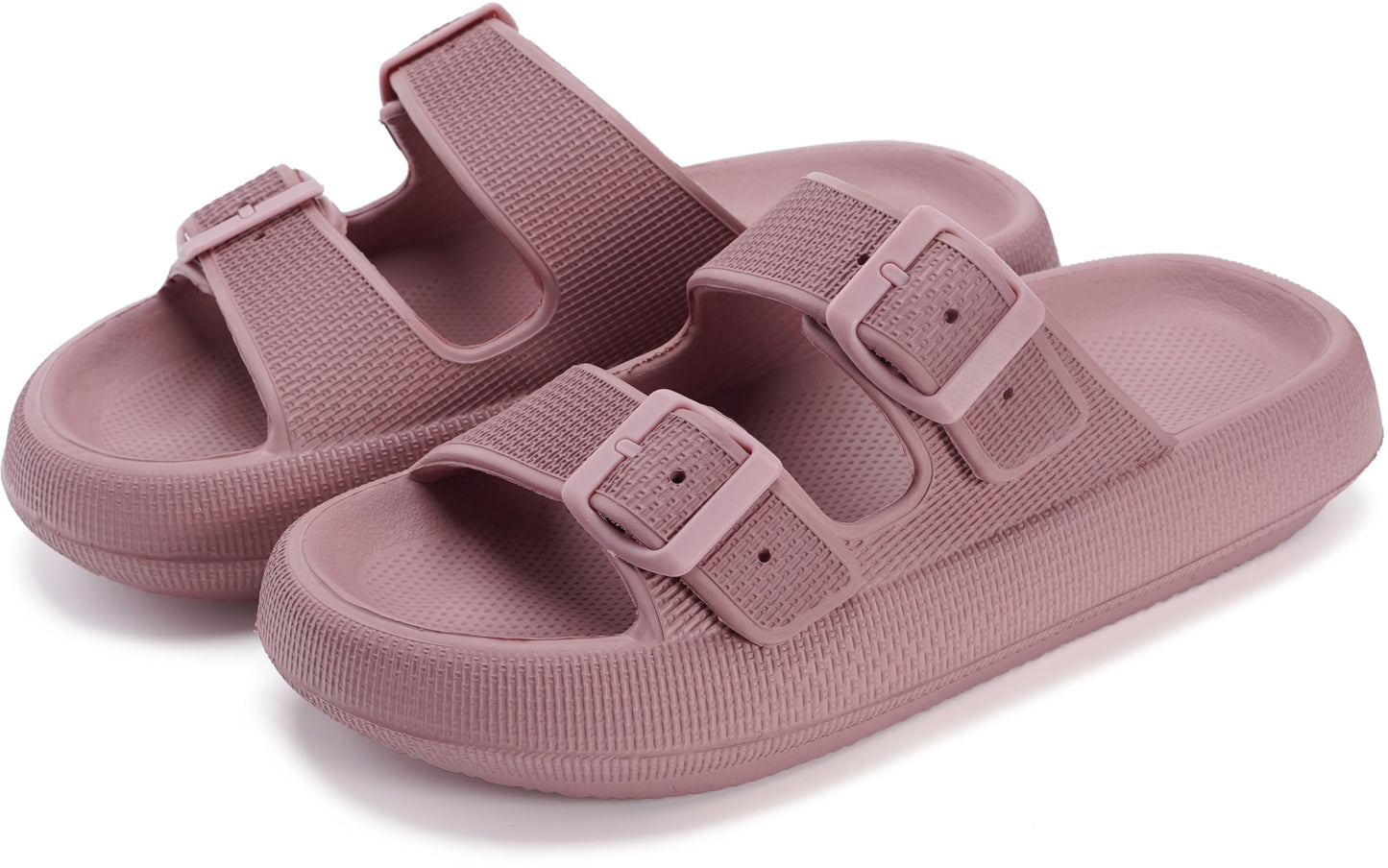 WHITIN Slides Shower Slides Women Men Thick Sole Open Toe Massage Double Buckle Slippers EVA Foam Soft Cushion Bathroom House Spa Pool Sandals Blush