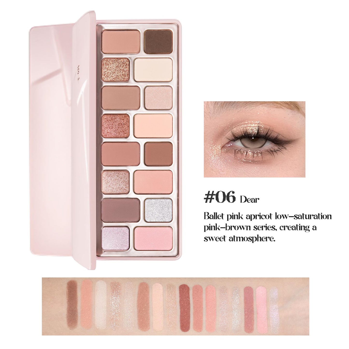 CHEERYEP 16 Color Eyeshadow Palette, Blendable with Low-Saturation Pink-Brown and Peach Nudes Palette, Sweet Aesthetic Makeup for Daily Office, Date, Parties (#06 Dear)