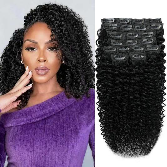 3C 4A Curly Clip In Hair Extensions Real Human Hair 18 Inch 110g 8pcs Kinky Curly Clip Ins Full Head for Black Women 100% Brazilian Remy Human Hair Extensions Natural Color with 20 Clips