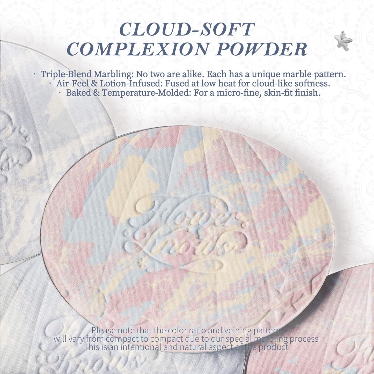 Flower Knows Shell's Jewel Collection Baked Powder,Makeup & Setting Pressed Powder Compact with Mirror and Puff,Pink Smooth Oil-Control Pore Blurring,0.32 Oz(02 Dreamy Pink)