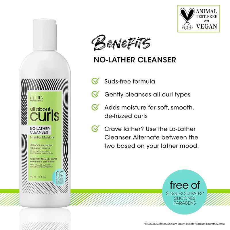 No-Lather Cleanser Shampoo for Curly Hair - Essential Moisture, Vegan & Cruelty-Free | Sulfate-Free, Gentle Cleansing