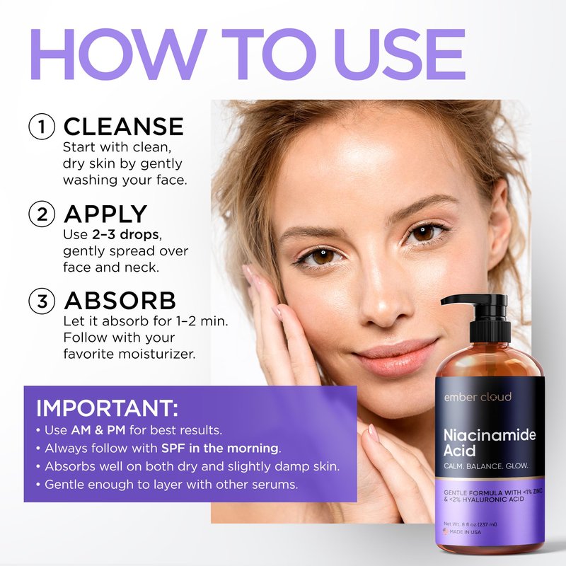 10% Niacinamide Serum for Face with Zinc 1% Vitamin B3 Anti-Aging, Advanced Skin Care for Even Tone, Texture and Hydrating Paraben&Fragrance-Free Cruelty Free All Skin Types Made in USA (8 Oz)