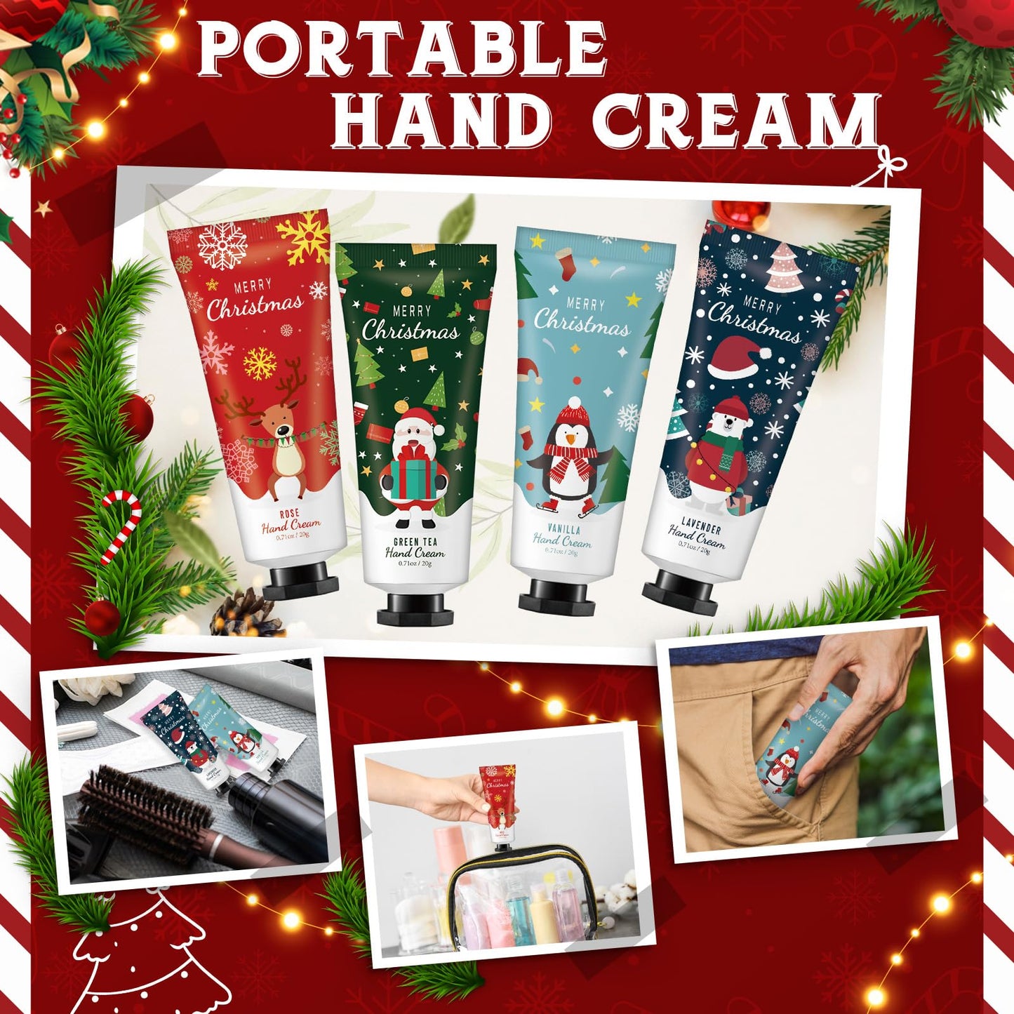 Heigble 24 Set Christmas Hand Lotion Gift Bulk Christmas Hand Cream Travel Size Xmas Stocking Stuffers Holiday Mini Lotion with Organza Bag Greeting Card Party Supplies for Employee Coworkers Gifts