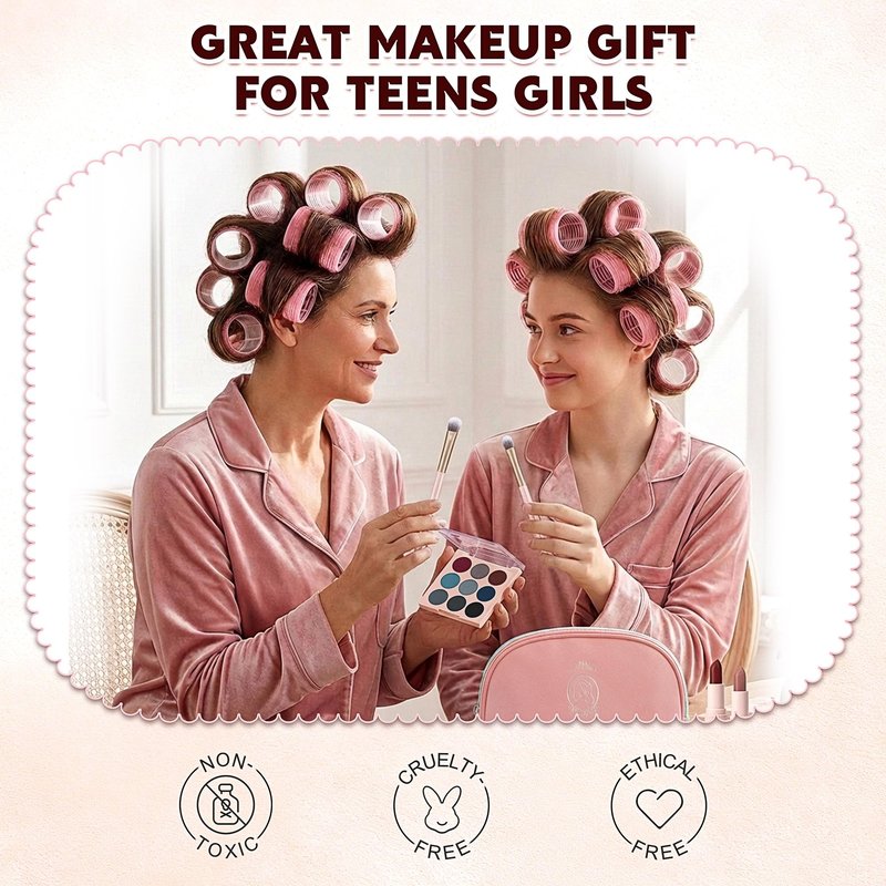 Color Nymph All In One Makeup Kit for Teen Girls Beginner, Makeup Gift Set with Eyeshadow Palette Blush Lipstick Lip Pencil Eye Pencil Brush Mascara Portable Bag - Pink