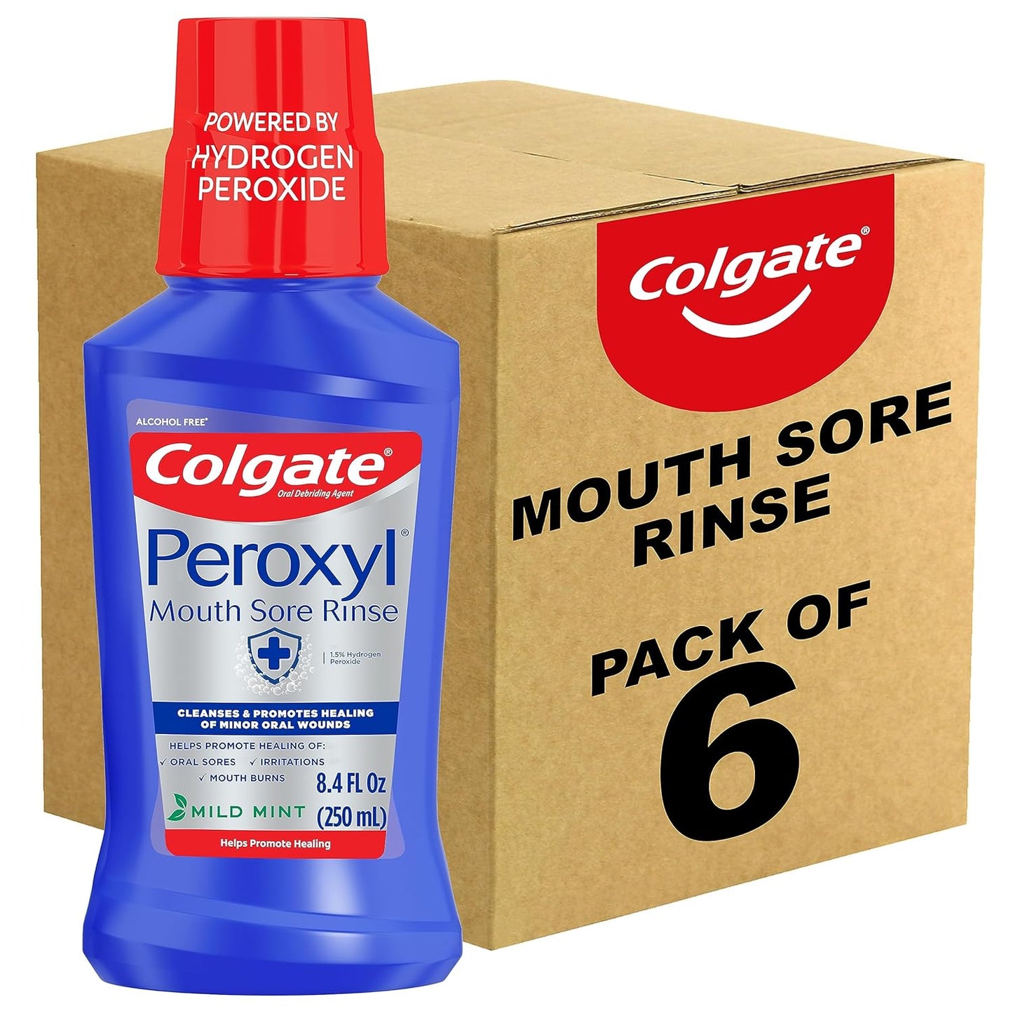 Colgate Peroxyl Antiseptic Mouth Rinse - Alcohol-Free Mild Mint, 8.45 oz | Pack of 6