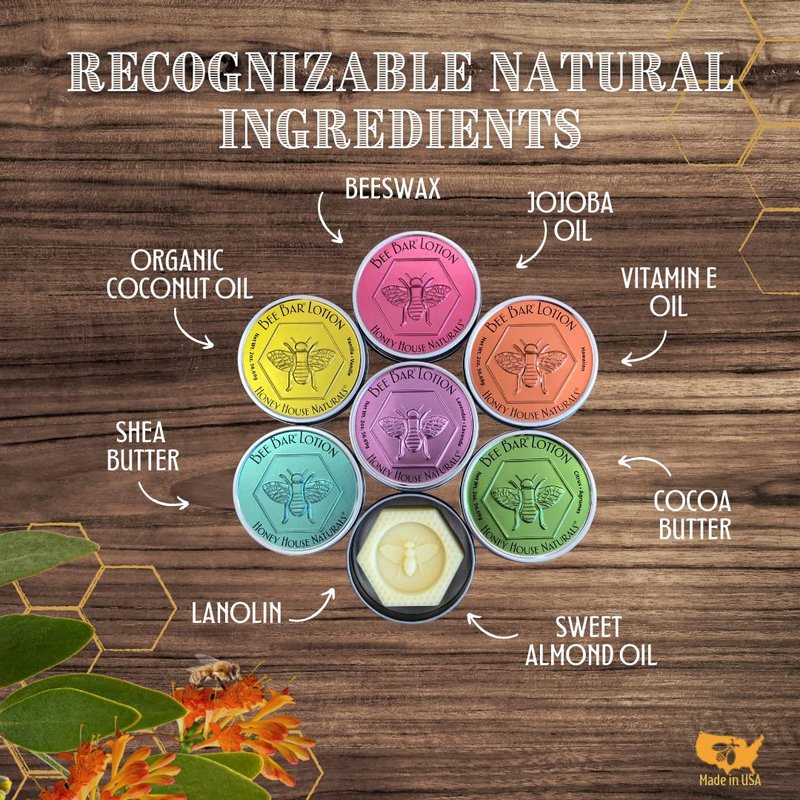 Honey House Naturals Gift Set - All-Natural Moisturizing Lotion Bar & Lip Butter | Peppermint, Made in USA