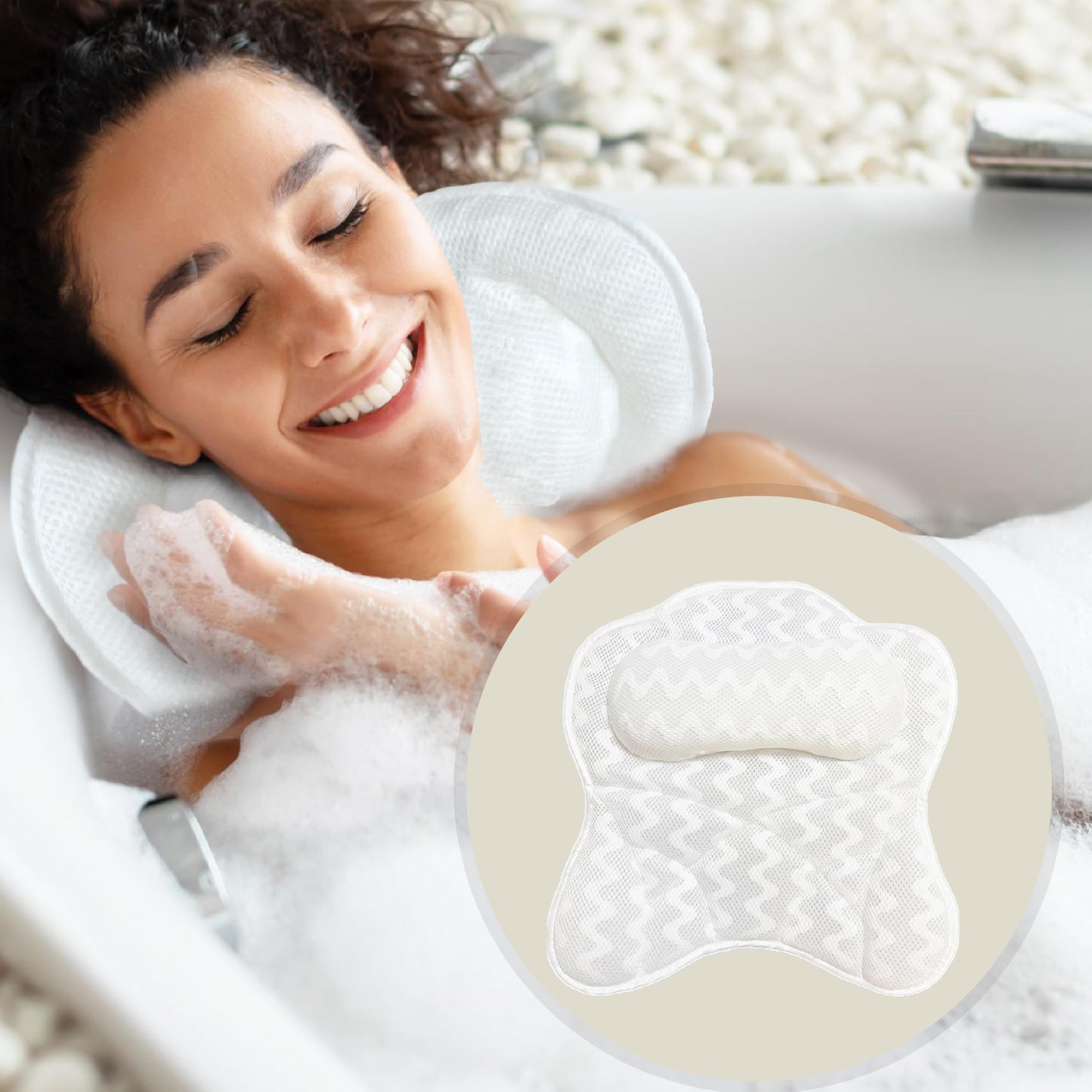 Bath Pillows for Tub, Bath Pillow Luxury Bathtub Pillow for Head and Neck Support, Soft Air Mesh Bath Tub Pillow with Non Slip Suction Cups,Great Gifts Bathtub Accessories,White