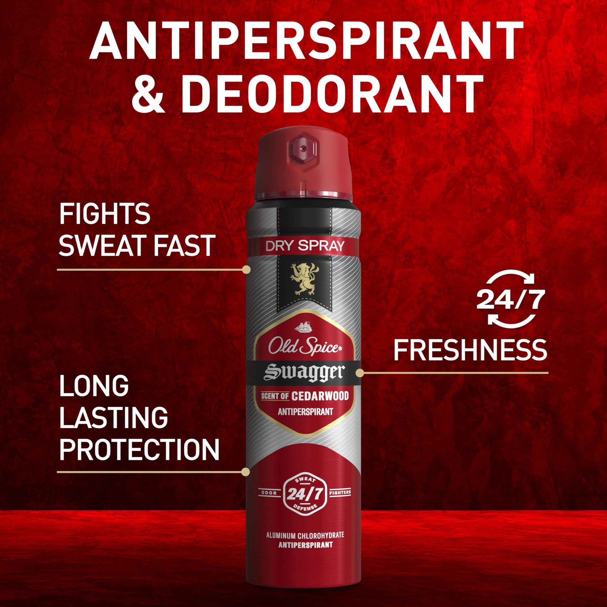 Old Spice Dry Spray Antiperspirant Deodorant for Men, 24/7 Sweat & Odor Protection, 24/7 Sweat Defense & Lasting Freshness, Swagger with Cedarwood Scent, 4.3 oz (Pack of 3)