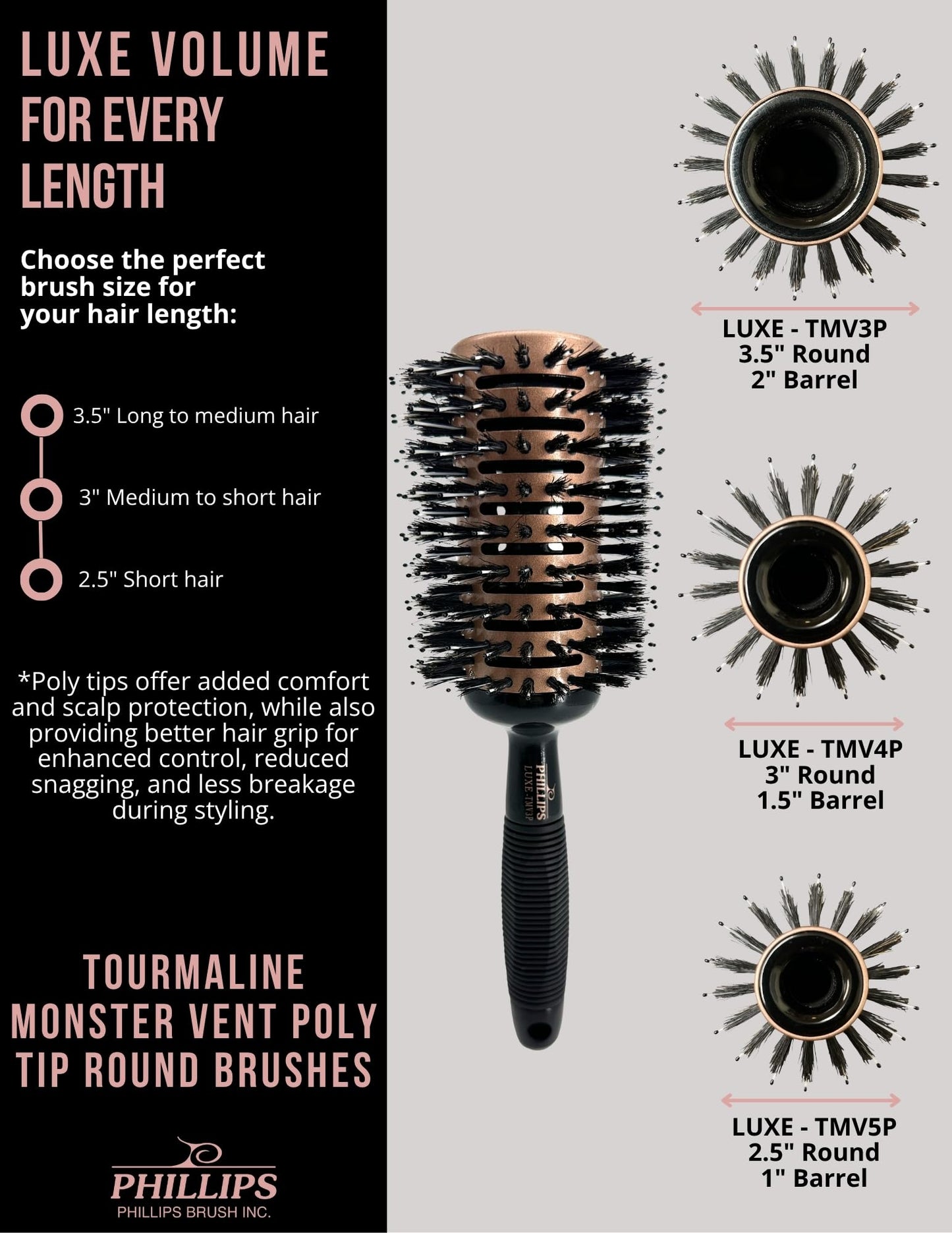 Phillips Brush Luxe Tourmaline Vent 4 Hair Brush, 2.75 inch Diameter Barrel