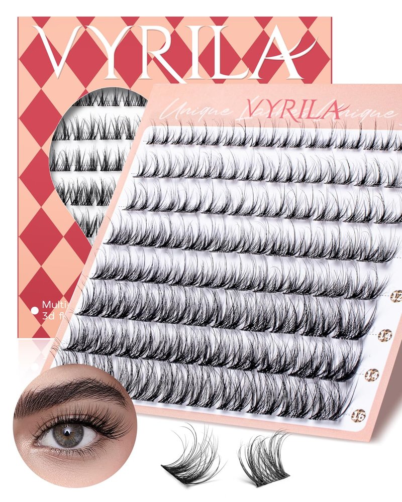 VYRILA Lash Clusters 0.05mm PBT Fiber Eyelash Clusters, 0.1mm Superfine Invisiband D Curl Diy Lash Extension, 80pcs 8-16mm Individual Lashes Clusters Like Eyelash Extensions (Twilight-D-8-16Mix)