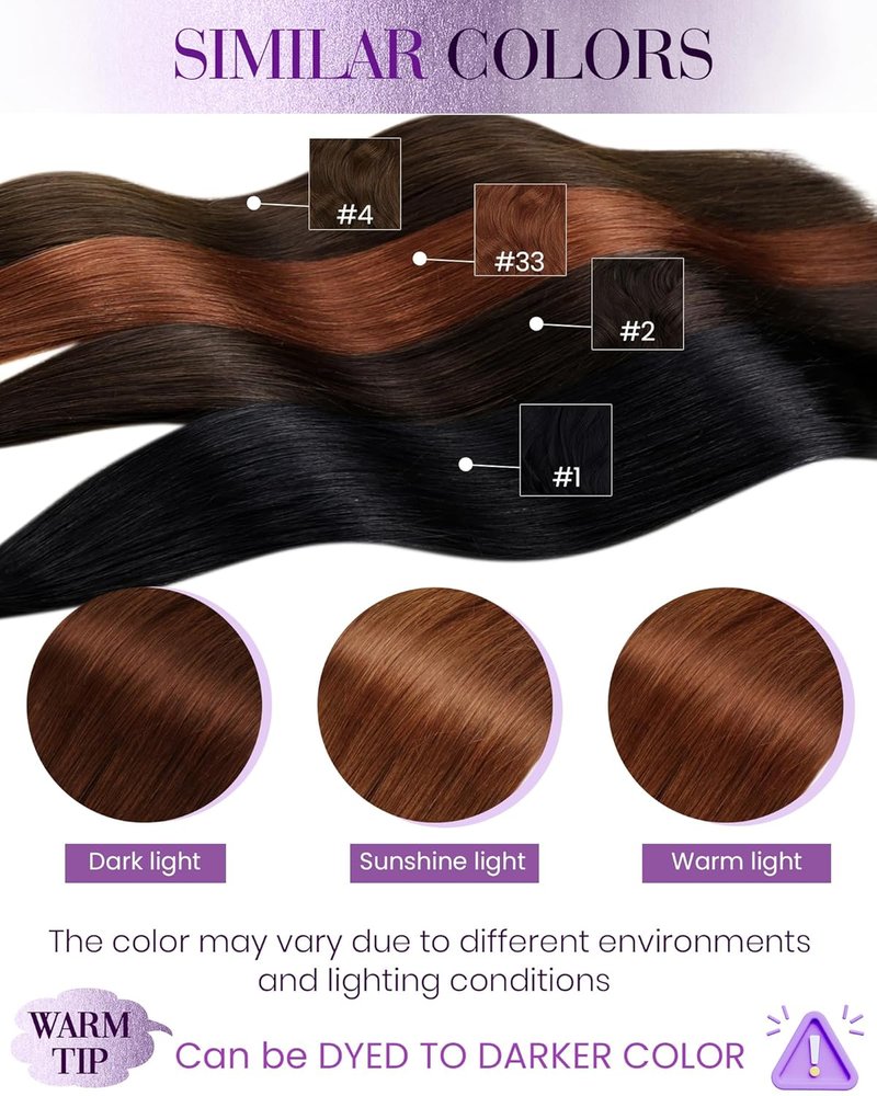 LaaVoo Ktip Human Hair Extensions - Auburn Silky Straight U Tip | 20 Inch, 50g/50s